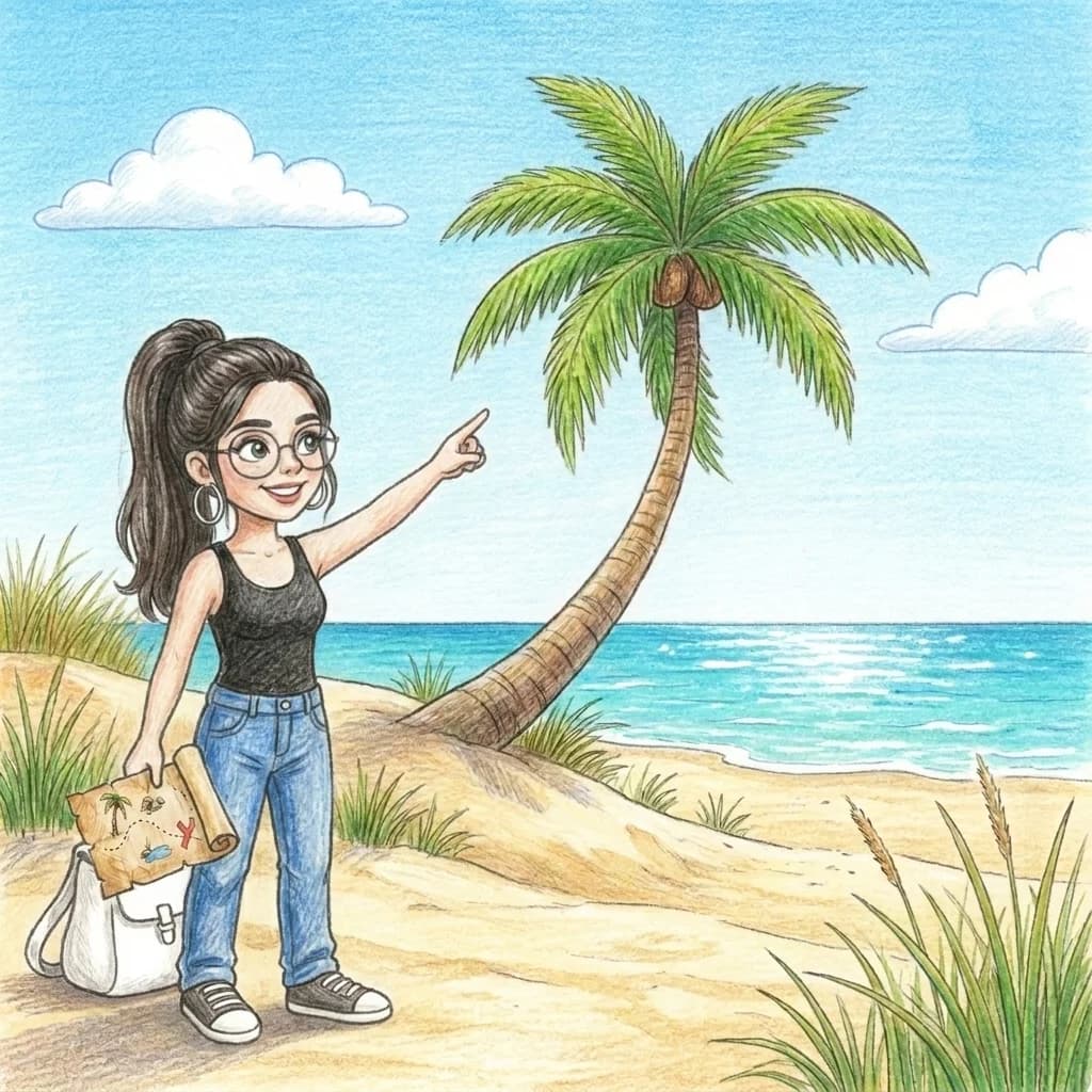 Das erste Zeichen auf der Karte war die schiefe Palme. Aria spähte den Strand ab, schob ihre Brille zurecht und entdeck…