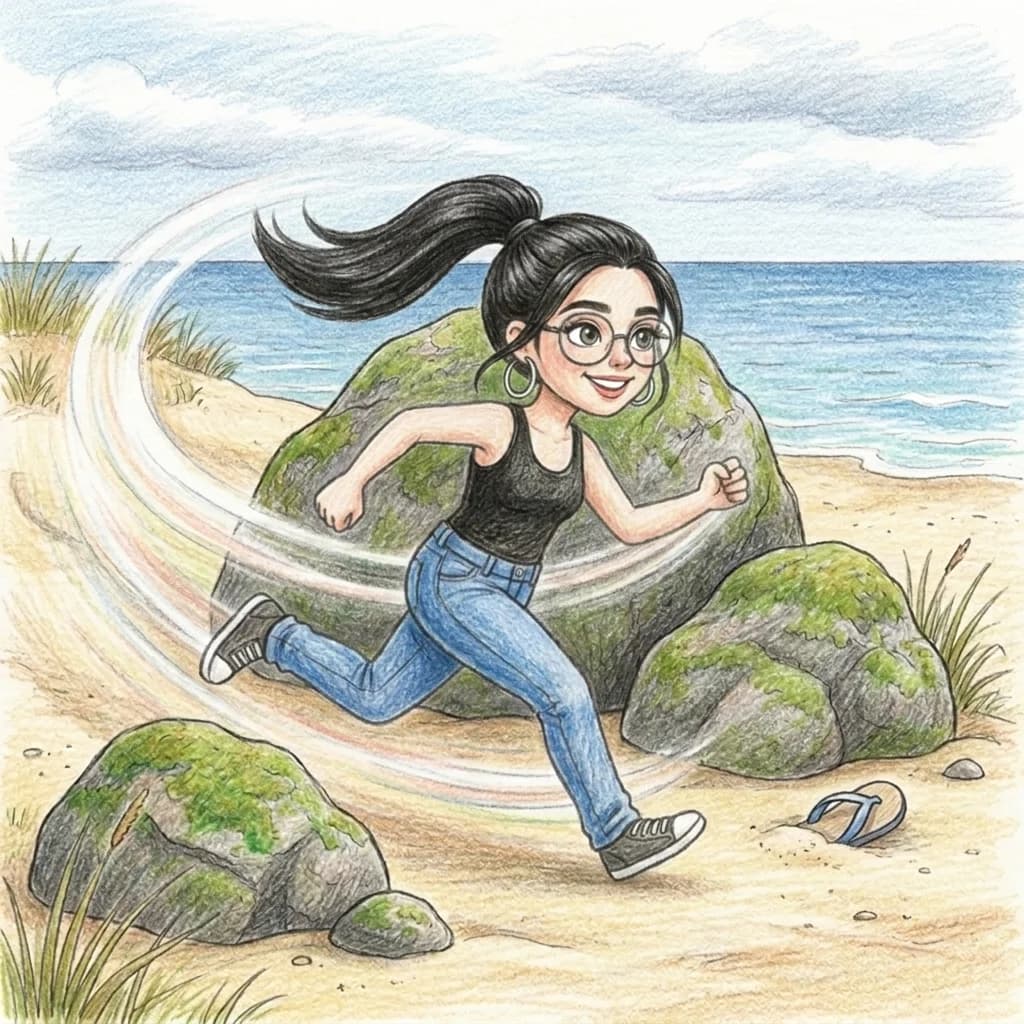 Bei den Felsen angekommen, flitzte sie um sie herum wie ein kleiner Wirbelwind. Sie schaute unter jeden Felsvorsprung u…