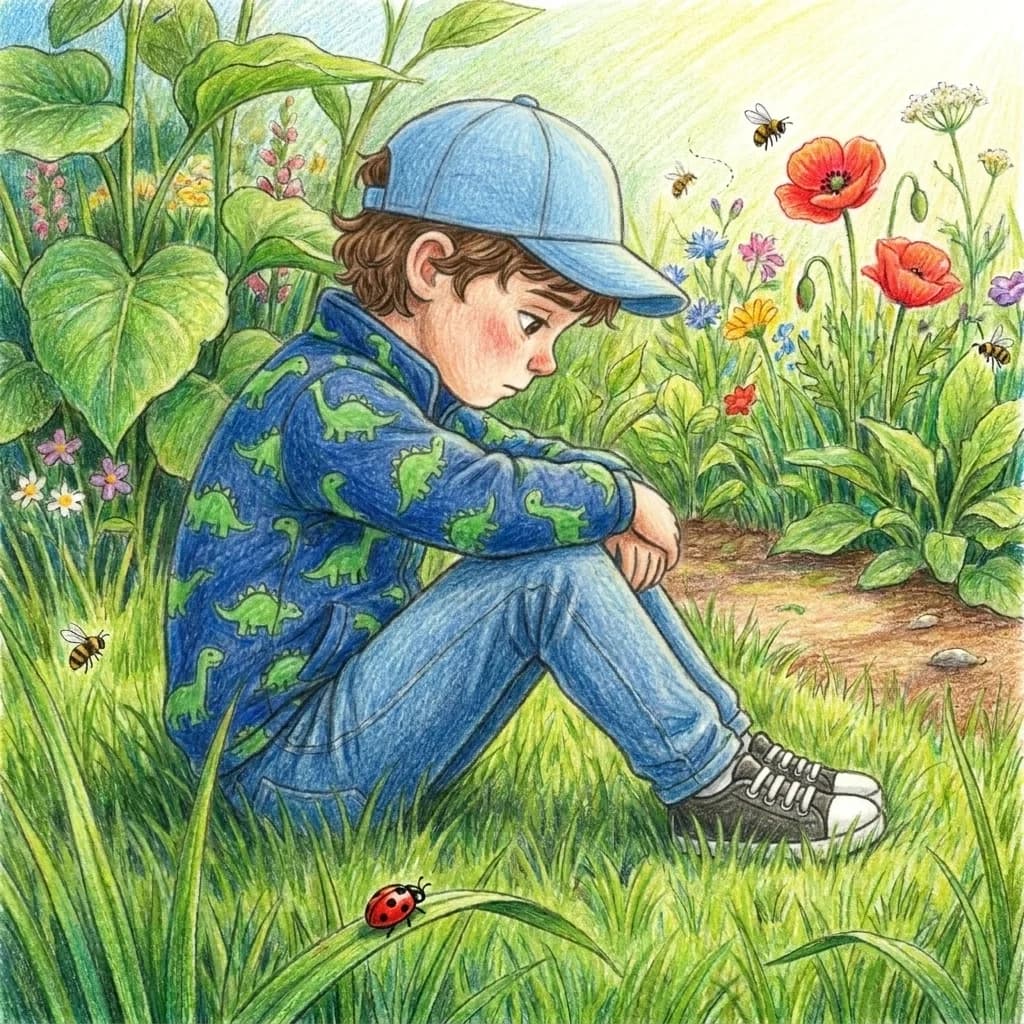 Finn setzte sich mit einem kleinen Seufzer ins Gras. Seine Schultern hingen ein wenig herab. Er hatte Bienen, einen Mar…