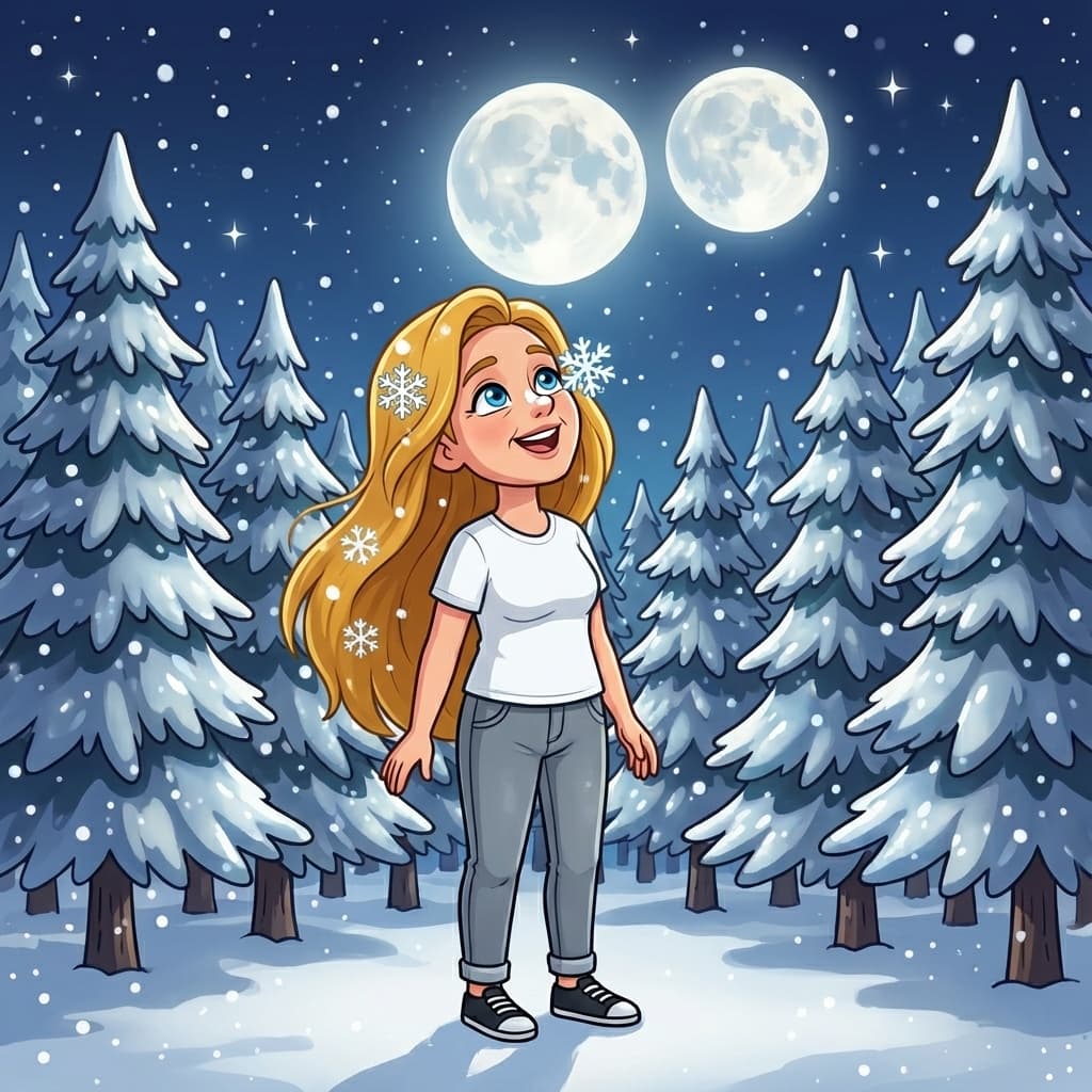 Mitten in diesem Winterwunderland stand Griti. Ihre langen, goldenen Haare fingen die tanzenden Flocken auf. Ihr Herz w…